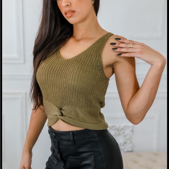 Olive Green Knit Tank Top - Picture 2 of 3